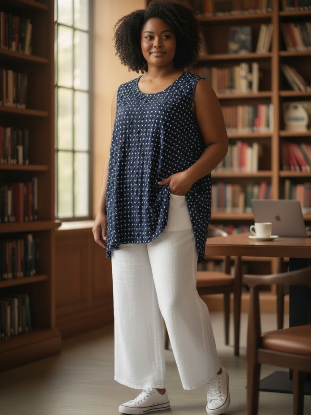 C.J. Banks NWT Navy Polka Dot Tunic Asymmetric Shirred and Layered Plus Size 3X